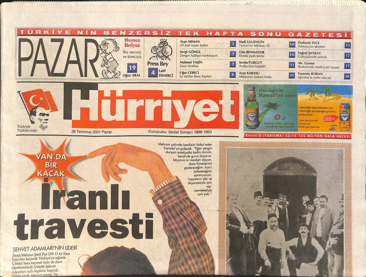 Hürriyet Gazetesi 29 Temmuz 2001 - Mehran Şerif: Şehvet Adamları Örgütünün Lideriydim - Tarkan Bizim İçin Numunedir GZ2899 - 1