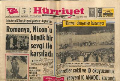 Hürriyet Gazetesi 3 Ağustos 1969 - Romanya , Nixonu Büyük Bir Sevgi İle Karşıladı GZ72605 - 1