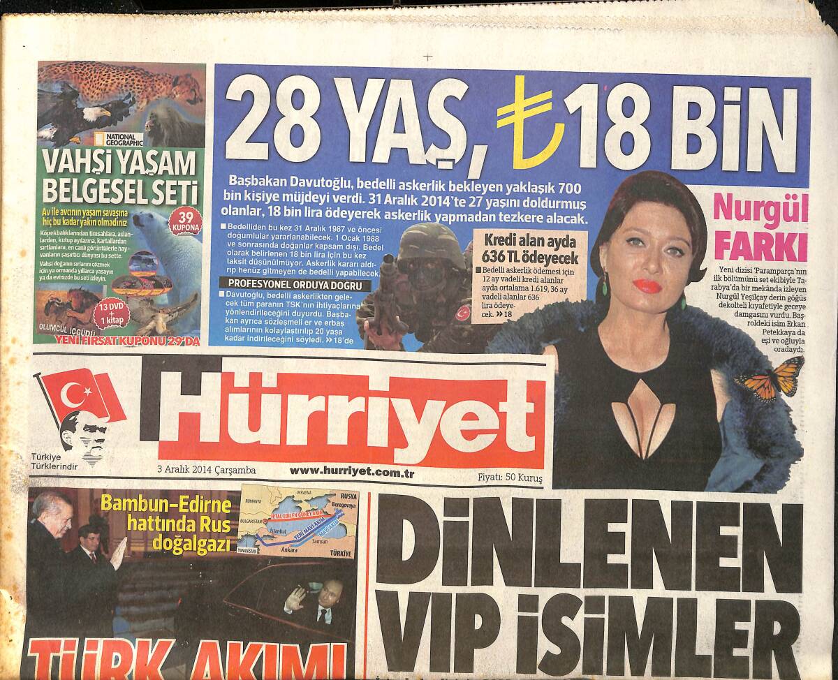 Hürriyet Gazetesi 3 Aralık 2014 - Yavuz Bingöl 'Erdoğan'ın Benimle Türkü Söylemesi Önemli' - Nurgül Yeşilçay Farkı GZ160130 - 1