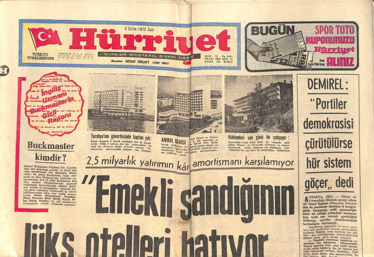 Hürriyet Gazetesi 3 Ekim 1972 - Kamacı , Şampiyonluktan 4 Gün Önce Evlendi - Cüneyt Arkın Altın Koza'yı Almıyor GZ154113 - 1