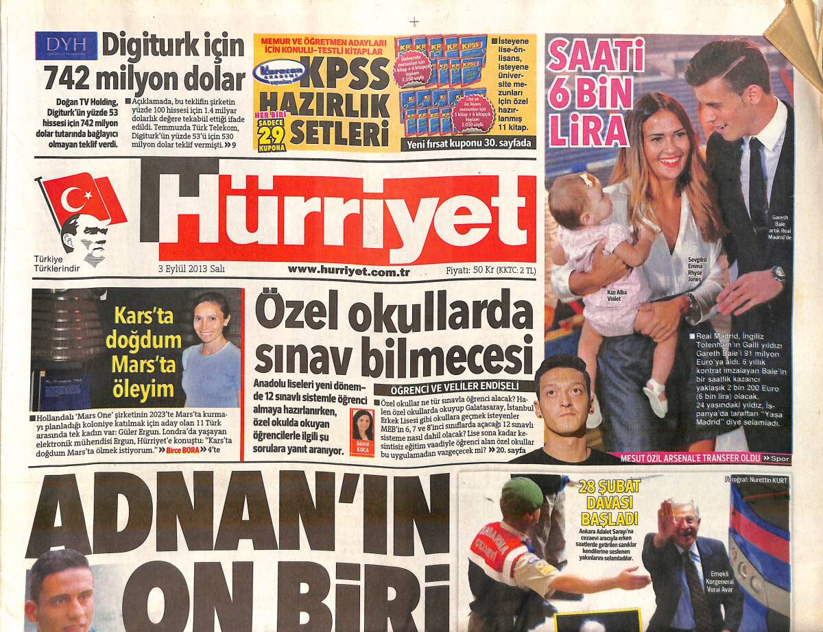 Hürriyet Gazetesi 3 Eylül 2013 - Tarkan'dan Barış Mesajı - Esad 'Erdoğan Ne Yaptığını Bilmiyor' GZ160173 - 1