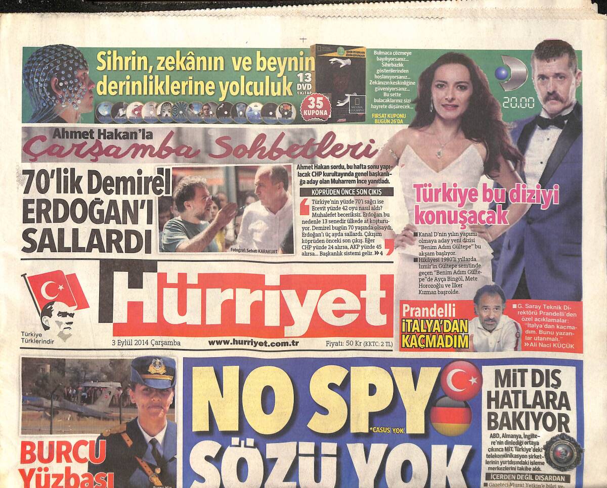 Hürriyet Gazetesi 3 Eylül 2014 - Diyar Onar ''Arda Turan Benim Arkadaşım'' - MİT Dış Hatlara Bakıyor GZ160087 - 1