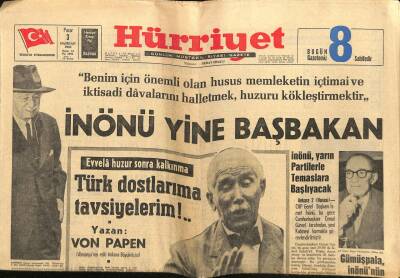 Hürriyet Gazetesi 3 Haziran 1962 - İnönü Yine Başbakan GZ117526 - 1