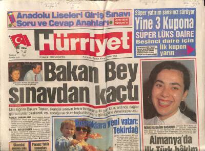 Hürriyet Gazetesi 3 Haziran 1992 - Milli Eğitim Bakanı Köksal Toptan Sınavdan Kaçtı GZ79738 - 1