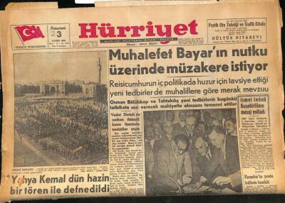Hürriyet Gazetesi 3 Kasım 1958 - Yahya Kemal Dün Hazin Bir Tören İle Defnedildi GZ85583 - 1