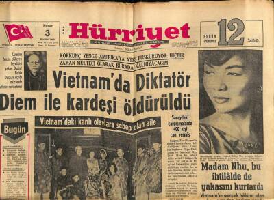 Hürriyet Gazetesi 3 Kasım 1963 - Vietnamda Diktatör Diem İle Kardeşi Öldürüldü GZ70968 - 2