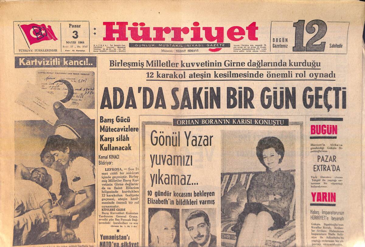 Hürriyet Gazetesi 3 Mayıs 1964 - Orhan Boran'ın Karısı Konuştu: Gönül Yazar Yuvamızı Bozamaz GZ156914 - 1