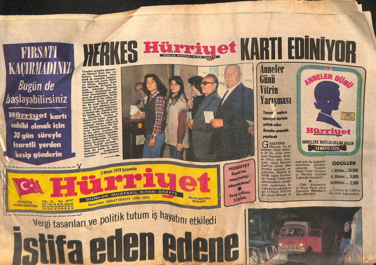 Hürriyet Gazetesi 3 Mayıs 1978 - Vergi Tasarıları Yüzünden İstifa Eden Edene - Gençlerbirliği Yönetim Kurulu 82 Kişi GZ133530 - 1
