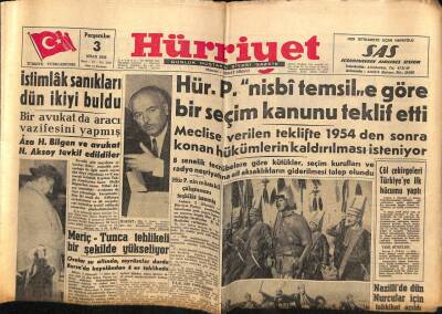 Hürriyet Gazetesi 3 Nisan 1958 - Cezayirli Bir Lider Türkiyeye İltica Etti GZ68900 - 1