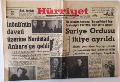 Hürriyet Gazetesi 3 Nisan 1962 - Suriye Ordusu İkiye Ayrıldı , İnönünün Daveti Üzerine Nordstad Ankaraya Geldi GZ16435 - 1