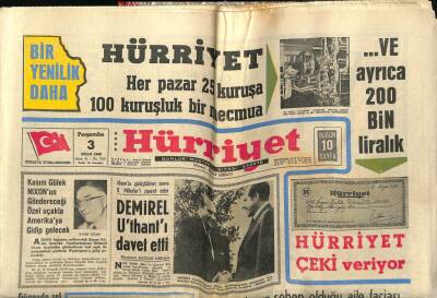 Hürriyet Gazetesi 3 Nisan 1969 - Demirel Uthantı Davet Etti GZ54892 - 1
