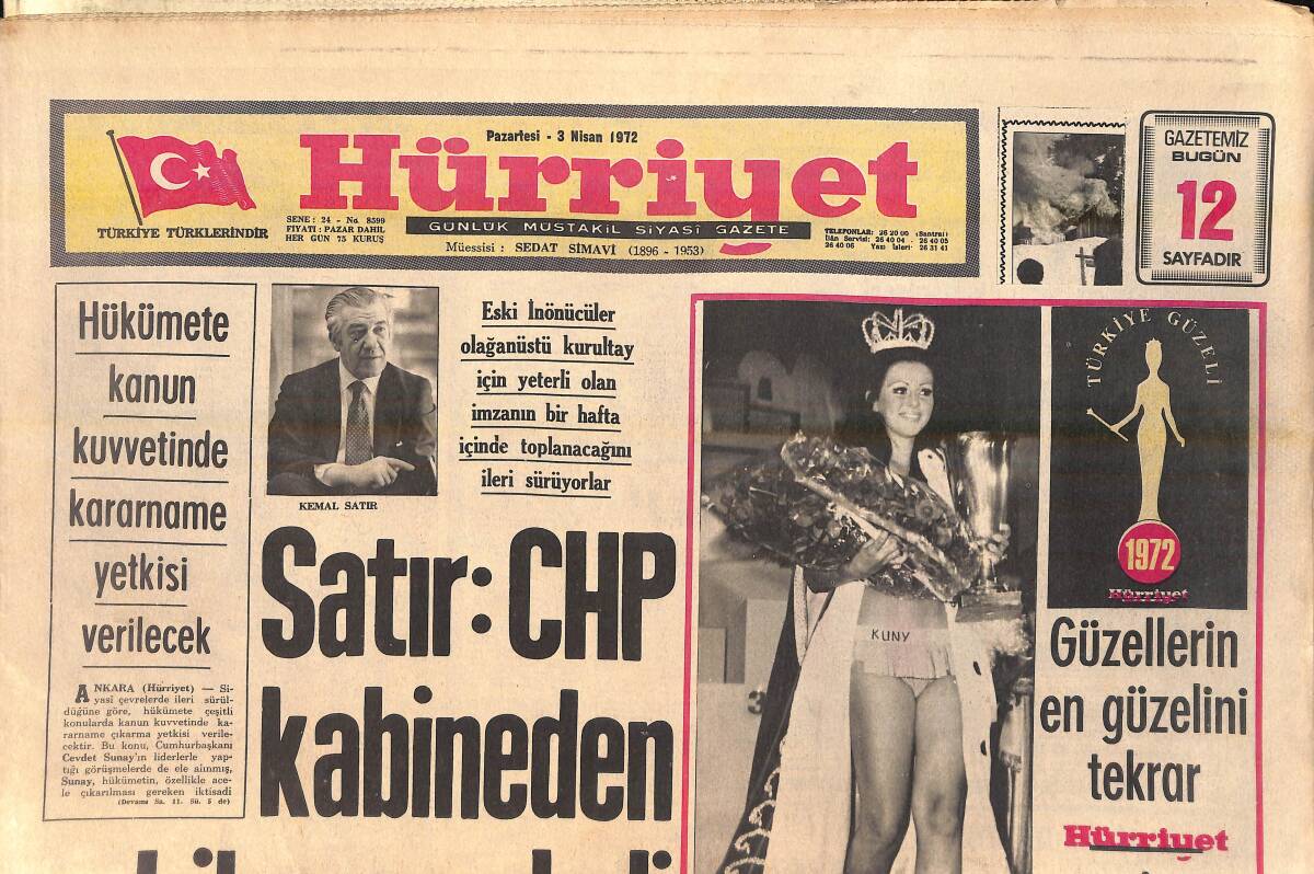 Hürriyet Gazetesi 3 Nisan 1972 - Zaliha: Bu Zamanda Sevgili Nerden Bulacaksınız - Fenerbahçe Giresun'da 1 Puan Bıraktı GZ156685 - 1