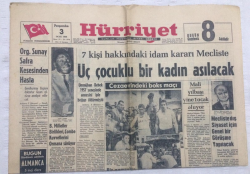 Hürriyet Gazetesi 3 Ocak 1963 - Üç Çocuklu Bir Kadın Asılacak - GZ17771 - 1
