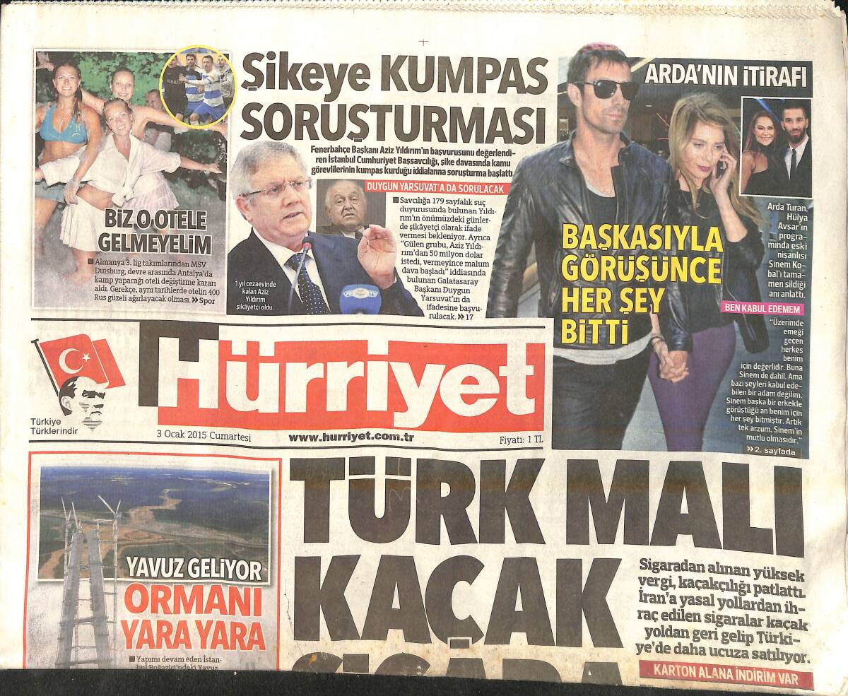 Hürriyet Gazetesi 3 Ocak 2015 - Serdar Ortaç ''Hatalıyım , Ebru'nun Kalbini Kırdım'' - Arda Turan'ın İtirafı GZ159719 - 1