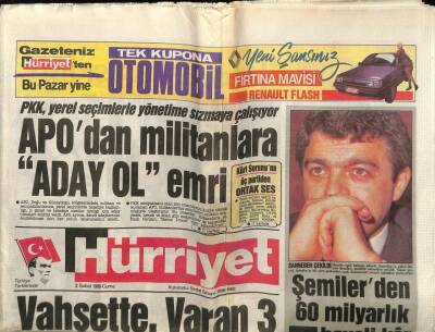 Hürriyet Gazetesi 3 Şubat 1989 - PKK Yerel Yönetimlere Sızmaya Çalışıyor,Apodan Aday Olun Emri GZ61770 - 1