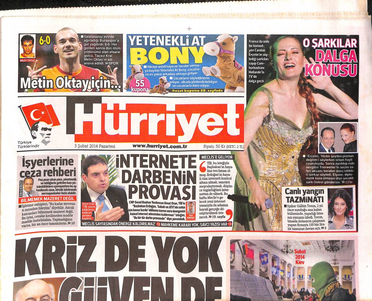 Hürriyet Gazetesi 3 Şubat 2014 - Arınç Beddua Etti - Barış Manço'nun Heykeli Ağlattı GZ160234 - 1