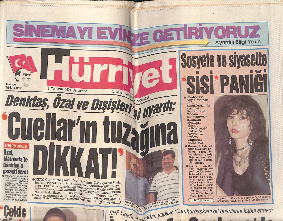 Hürriyet Gazetesi 3 Temmuz 1991 - Defne Samyeli Avrupa Güzellik Yarışmasında 4. Oldu - Halliday 2. Baharını Yaşıyor GZ153344 - 1