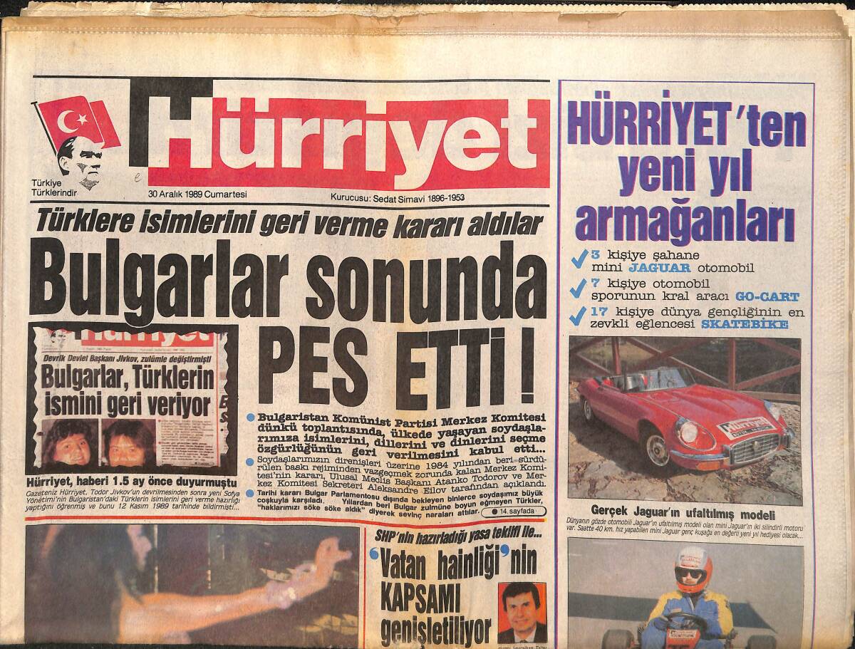 Hürriyet Gazetesi 30 Aralık 1989 - Bahar Öztan'ın Mercedes'i Haczedildi - Ayasofya'nın Açılması İçin İmza Topladılar GZ157850 - 1