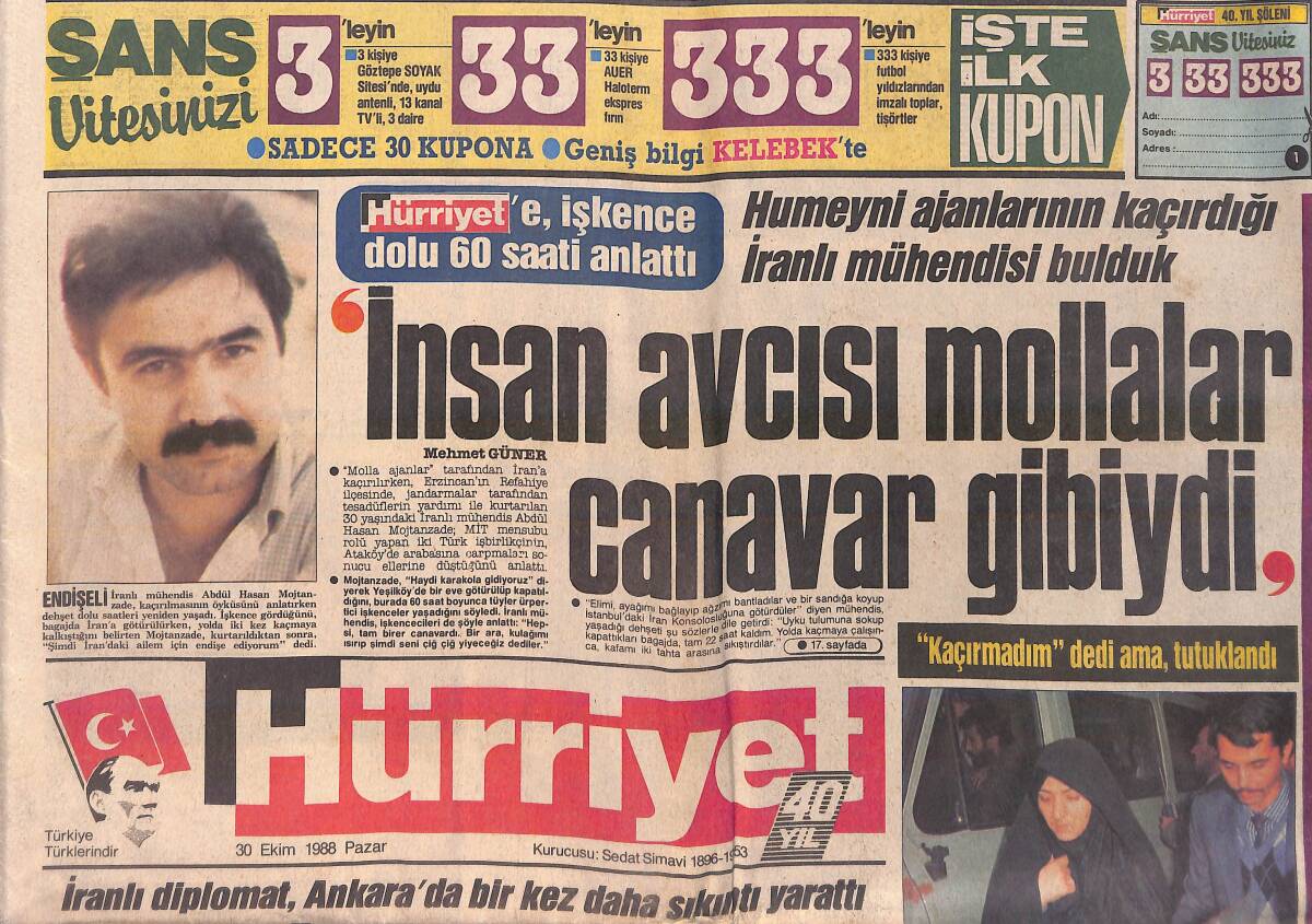 Hürriyet Gazetesi 30 Ekim 1988 - İnsan Avcısı Mollalar Canavar Gibiydi - AIDS'e Karşı Gizli İlaç - Anavatan Ordusu'na İnönü'den Sert Tepki GZ155913 - 1