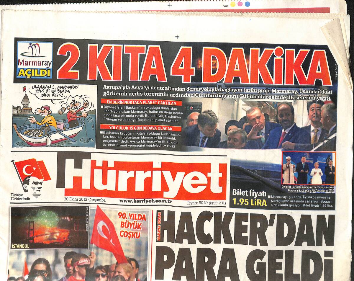 Hürriyet Gazetesi 30 Ekim 2013 - Marmaray Açılış Töreninin Ardından Cumhurbaşkanı Gül'ün İdaresinde İlk Seferini Yaptı GZ159607 - 1