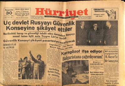 Hürriyet Gazetesi 30 Eylül 1948 - Üç Devlet Rusyayı Güvenlik Konseyine Şikayet Etti GZ56200 - 1