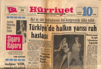 Hürriyet Gazetesi 30 Eylül 1967 - Türkiyede Halkın Yarısı Ruh Hastası GZ91899 - 1