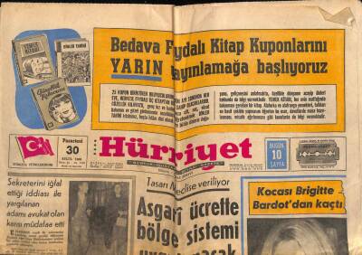 Hürriyet Gazetesi 30 Eylül 1968 - Asgari Ücrette Bölge Sistemi Uygulanacak GZ72092 - 1