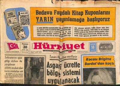 Hürriyet Gazetesi 30 Eylül 1968 - Asgari Ücrette Bölge Sistemi Uygulanacak GZ79657 - 1