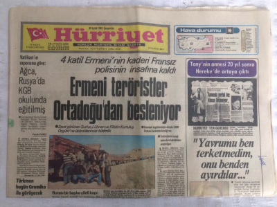 Hürriyet Gazetesi 30 Eylül 1981 - Ermeni Teröristler Ortadoğudan Besleniyor - GZ17981 - 1