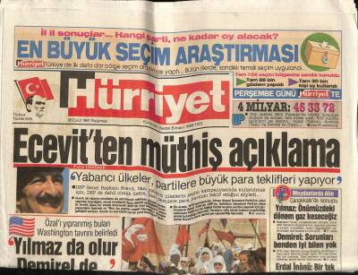 Hürriyet Gazetesi 30 Eylül 1991 - Ecevitten Müthiş Açıklama Yabancı Ülkeler , Partilere Büyük Para Teklifleri Yapıyor GZ69416 - 1