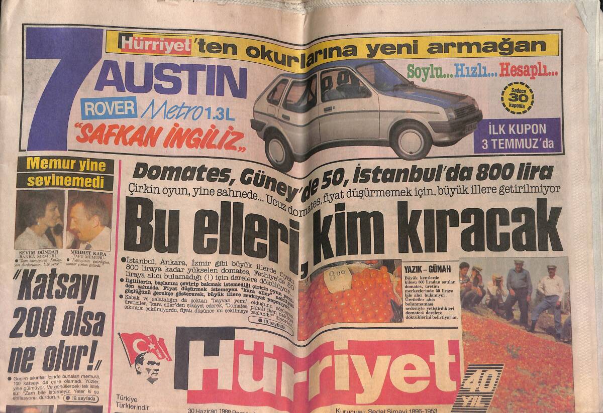 Hürriyet Gazetesi 30 Haziran 1988 - Humeyni İki Ateş Arasında - Jacqueline Kennedy Anneanne Oldu GZ153385 - 1