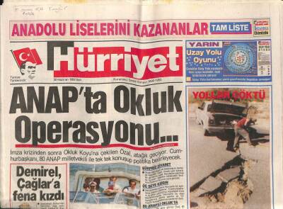 Hürriyet Gazetesi 30 Haziran 1992 - ANAP`ta Okluk Operasyonu GZ79743 - 1