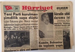 Hürriyet Gazetesi 30 Kasım 1960 - Yeni Parti Kurulması Şimdilik Suya Düştü, Gürselin Sıhhı Durumu İyi GZ16439 - 1