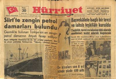 Hürriyet Gazetesi 30 Mart 1958 - Siirtte Zengin Petrol Damarları Bulundu GZ117877 - 1