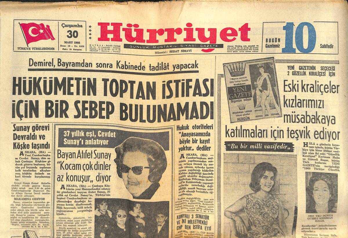 Hürriyet Gazetesi 30 Mart 1966 - Madam Vera'nın İzmirli Taliplisi - Hükümetin Toptan İstifası İçin Bir Sebep Bulunamadı GZ142376 - 1