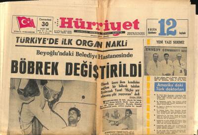 Hürriyet Gazetesi 30 Mart 1968 - Türkiyede İlk Organ Nakli - ...Ve Agop İstanbulda GZ117531 - 1