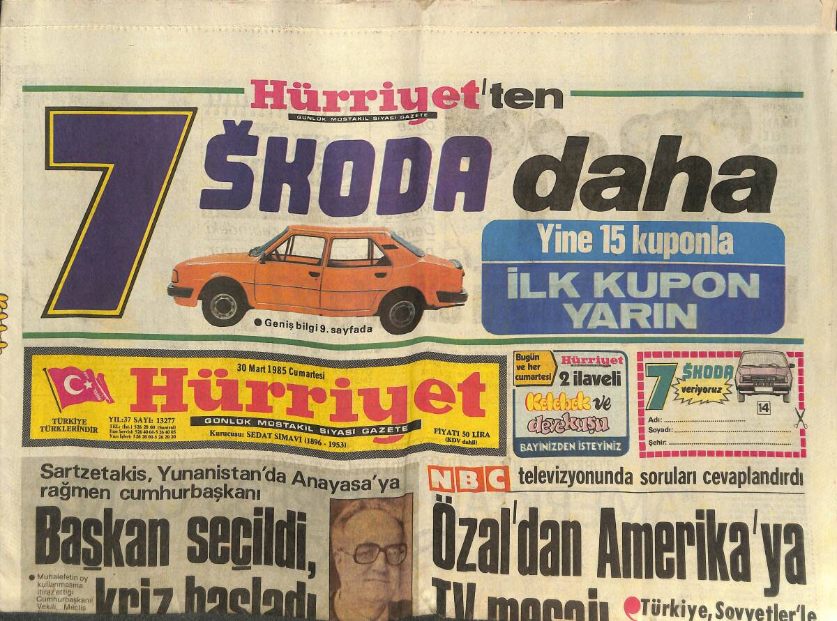 Hürriyet Gazetesi 30 Mart 1985 - Özal'dan Amerika'ya TV Mesajı - Beşiktaş Stankoviç'siz Çalıştı! GZ142474 - 1