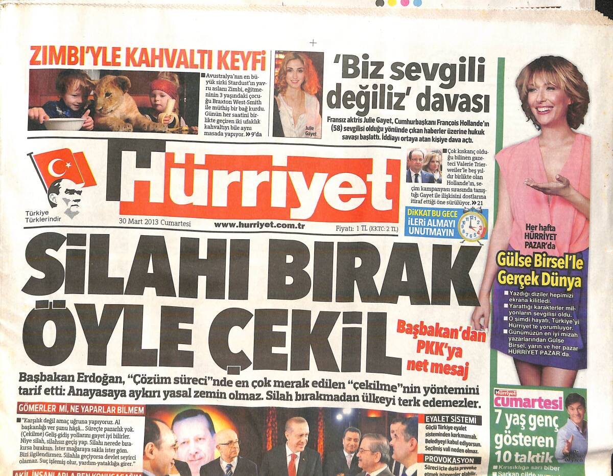 Hürriyet Gazetesi 30 Mart 2013 - Milano Tazminatı - Erdoğan'dan PKK'ya Mesaj GZ159717 - 1