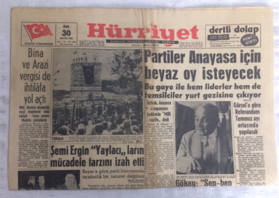 Hürriyet Gazetesi 30 Mayıs 1961 - Partiler Anayasa İçin Beyaz Oy İsteyecek - GZ19019 - 1