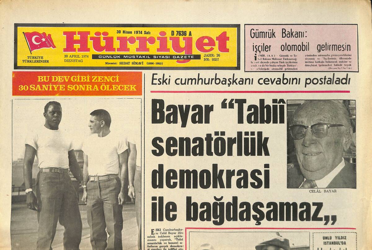Hürriyet Gazetesi 30 Nisan 1974 - James Bond İstanbul'da - Fenerbahçe Ağır Faturayı Ödedi GZ157562 - 1