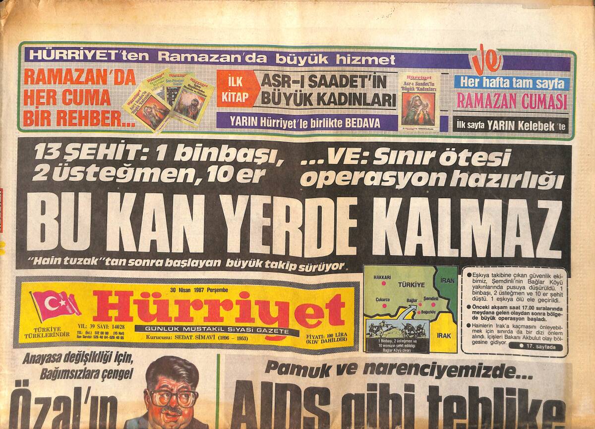 Hürriyet Gazetesi 30 Nisan 1987 - Ajda Pekkan'ın İş Dönüşü - Özal'ın Hesabı GZ160185 - 1