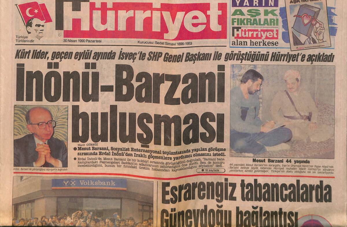 Hürriyet Gazetesi 30 Nisan 1990 - Kahveci , KİT'leri Horzum'a Benzetti - İnönü-Barzani Buluşması GZ157922 - 1