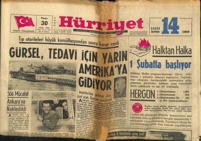 Hürriyet Gazetesi 30 Ocak 1966 - Gürsel , Tedavi İçin Yarın Amerikaya Gidiyor GZ117396 - 1
