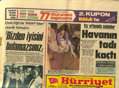 Hürriyet Gazetesi 30 Temmuz 1984 - Sodep Ağrıda Seçime Katılıyor GZ99175 - 1