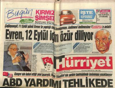 Hürriyet Gazetesi 30 Temmuz 1989 - Çağlayangil , 11 Eylül Günü Evrenle Yaptığı Tarihi Konuşmayı , Kelimesi Kelimesine Hürriyete Anlattı GZ117615 - 1