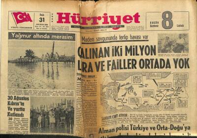 Hürriyet Gazetesi 31 Ağustos 1965 - Maden Soygununda tertip Havası Var GZ77681 - 1