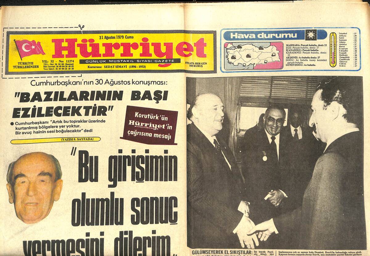 Hürriyet Gazetesi 31 Ağustos 1979 - Ecevit : Kışkırtmanın Dışında Kalacağız - 10 Özgür Kadın * Margaret-Jane-Vanessa-Jackie GZ142709 - 1