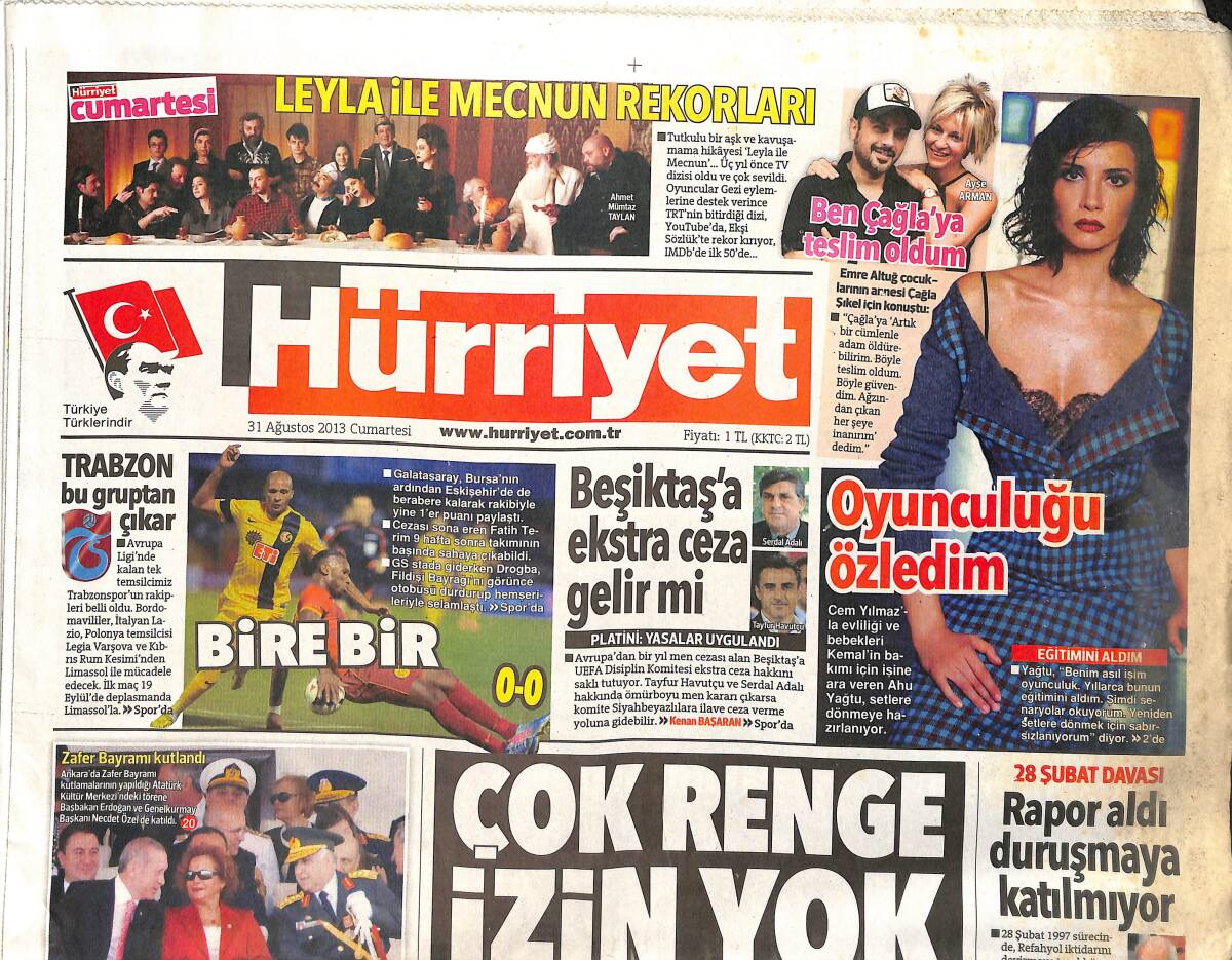 Hürriyet Gazetesi 31 Ağustos 2013 - Beşiktaş'a Ekstra Ceza Gelir Mi ? - Ahu Yağtu , Oyunculuğu Özledim GZ159619 - 1