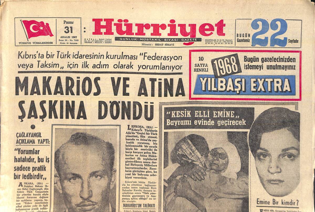 Hürriyet Gazetesi 31 Aralık 1967 - Makarios Ve Atina Şaşkına Döndü - Namağlup İstanbulspor Afyonspor'la Oynuyor GZ156683 - 1