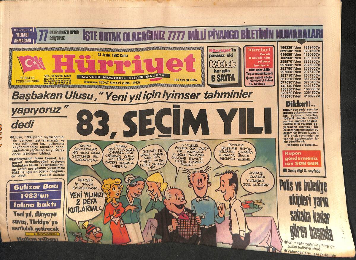 Hürriyet Gazetesi 31 Aralık 1982 - Yunanistan Awacs Uçakları İstedi - Ecevit Döndü GZ134590 - 1